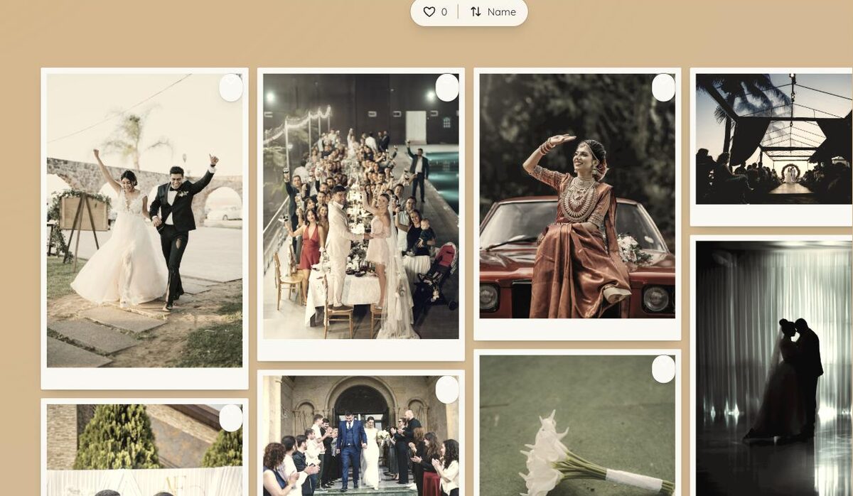 A gallery in a vintage Polaroid style: photos in white Polaroid frames with thick bottoms on a warm cork-coloured page, with slightly faded colour