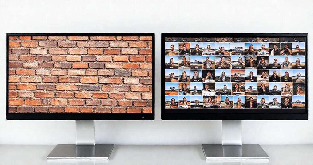 The same set shown as a masonry wall and as a uniform grid