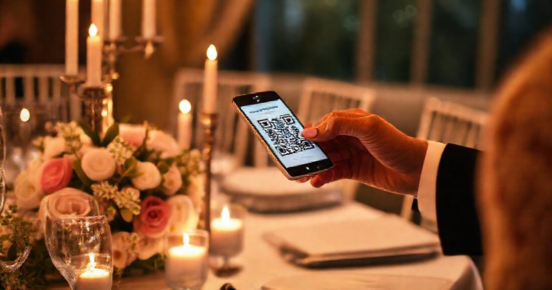 A guest scanning the table QR card at a reception