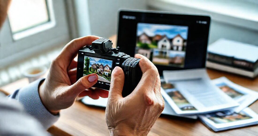 An agent's desk with the listing photos ready to publish