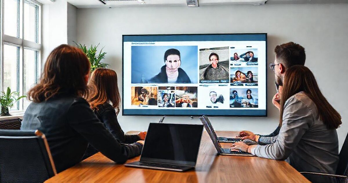 A marketing team reviewing campaign photographs together