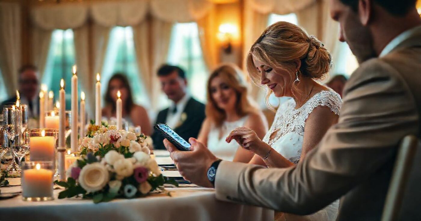 Guests scanning the photo card at a reception table