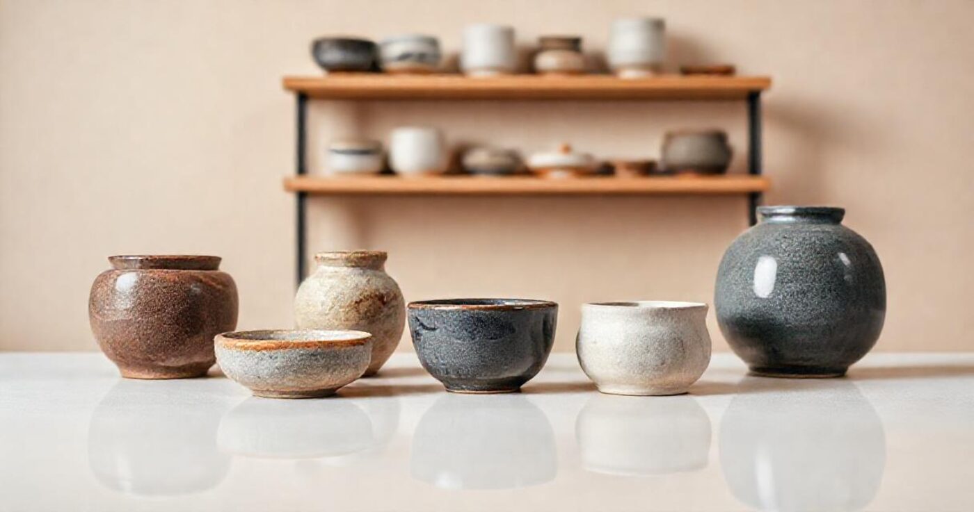 Ceramics photographed on a seamless background in a small studio