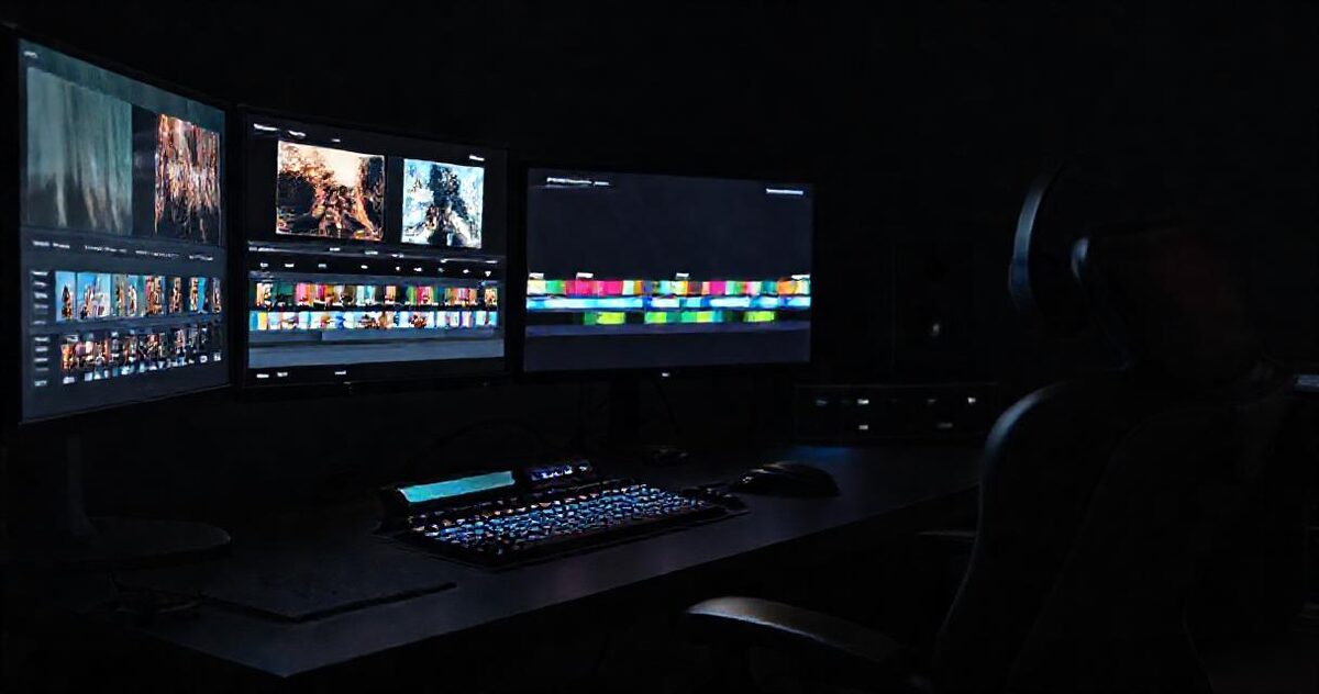 A colour grading timeline on an editing desk